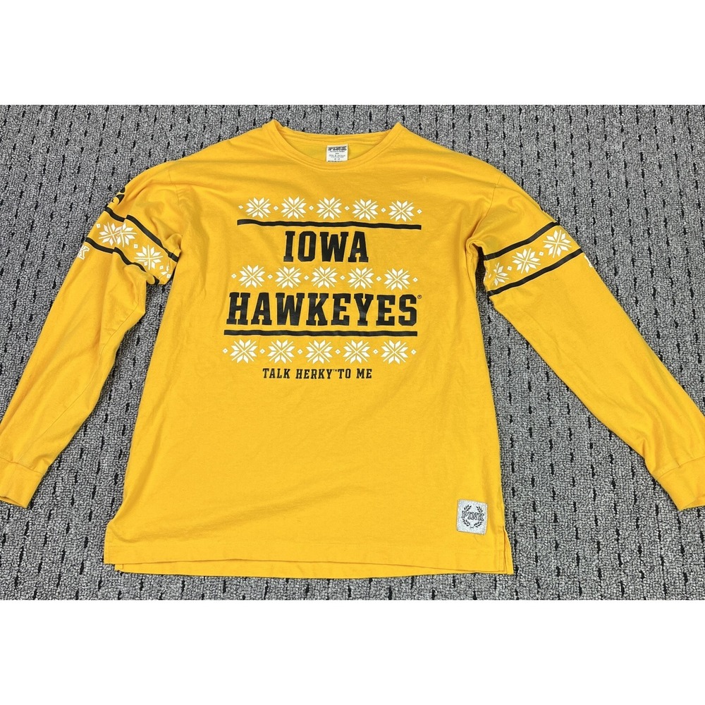 Victoria Secret Pink Iowa Hawkeyes Talk Herky to Me Yellow Long Sleeve‎ Shirt Sm